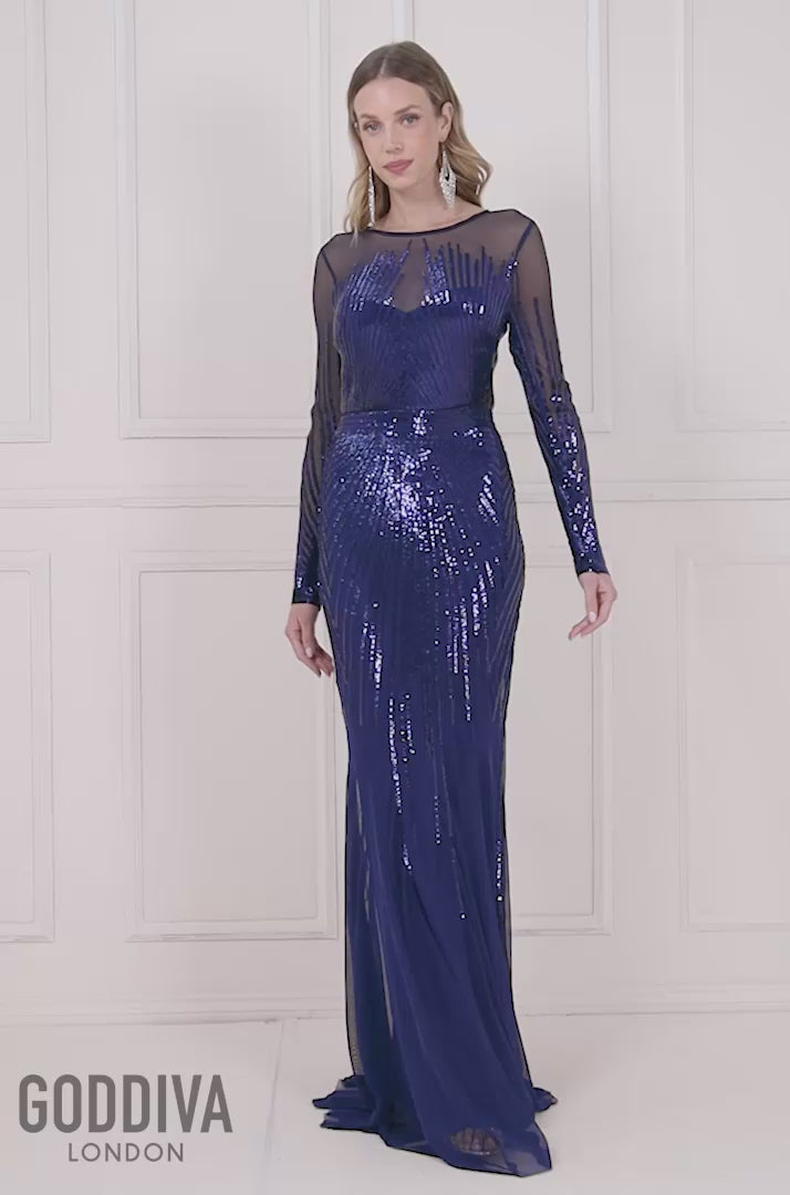 Shooting Star Sequin Maxi - Navy DR3276