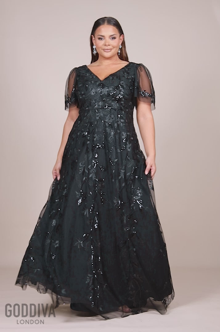 Flared Sleeve Embroidered Maxi Dress - Black DR3279PLUS