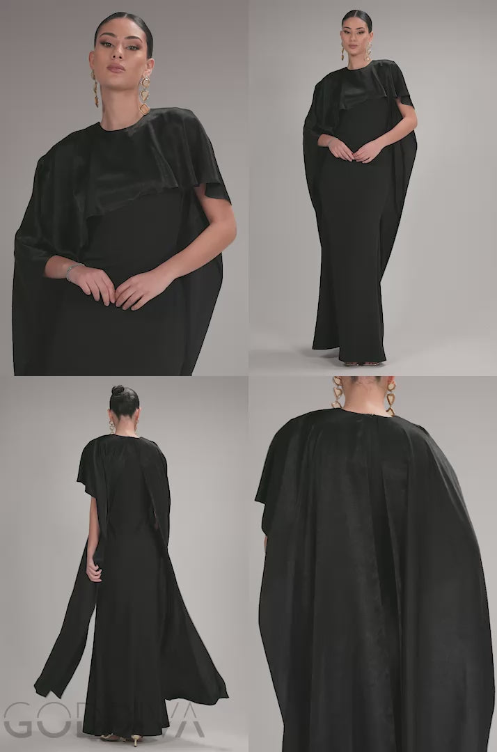 Scoop Neck Cape Sleeve Maxi Dress - Black DR5074