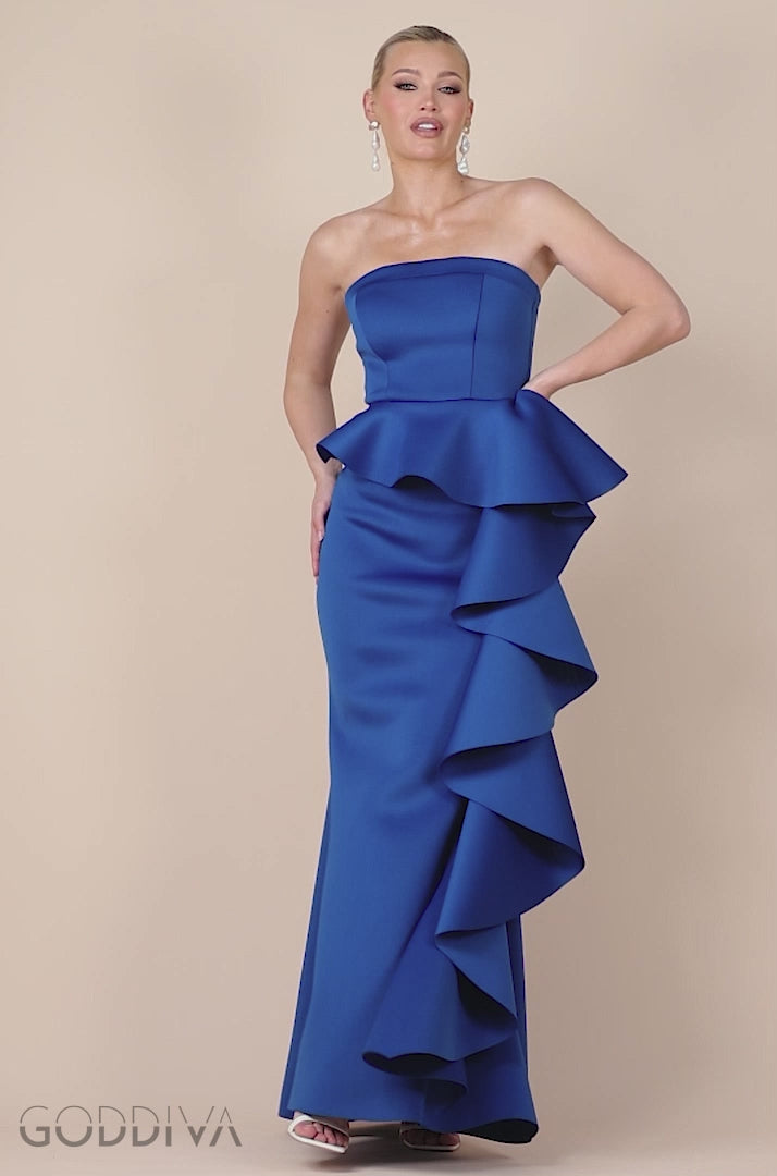 Boobtube Peplum  Waterfall Frill Maxi Dress - Royal Blue DR4738