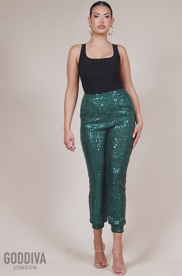 Sequin Cuffed Ankle Trouser - Emerald TR360