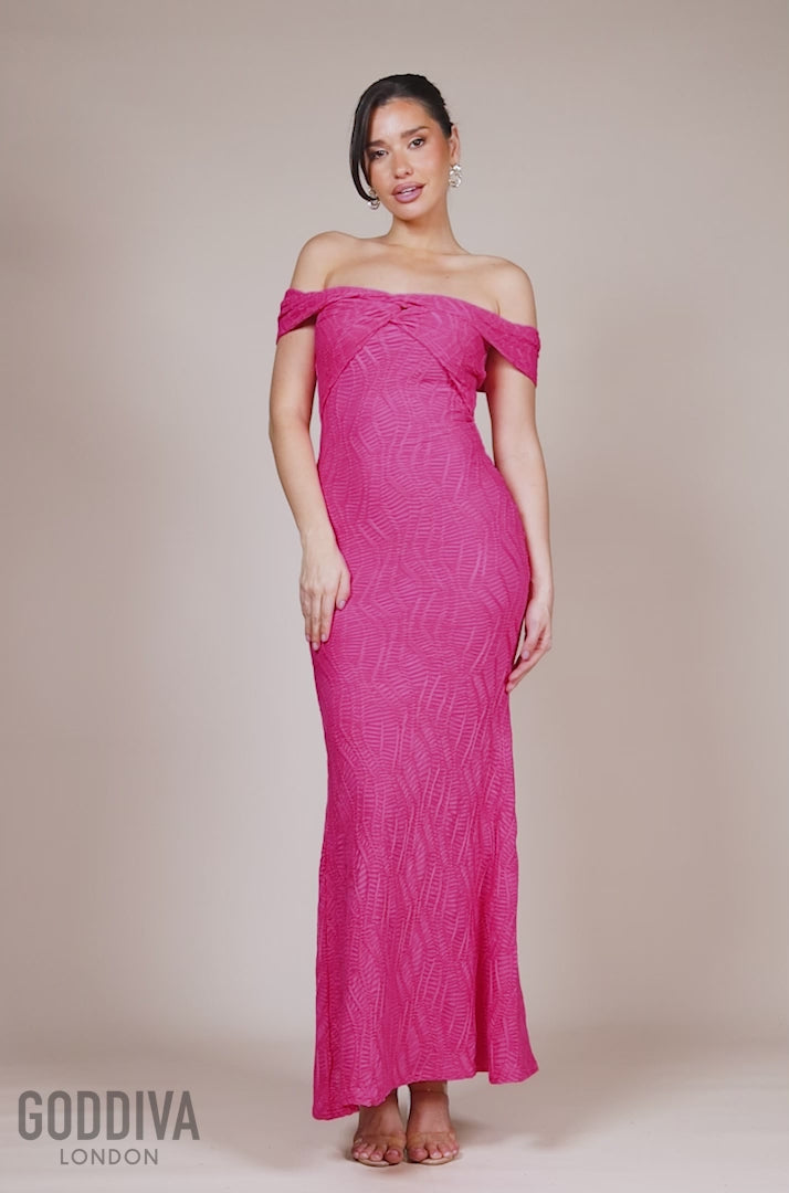 Front Knot Twist  Maxi Dress - Magenta DR4418