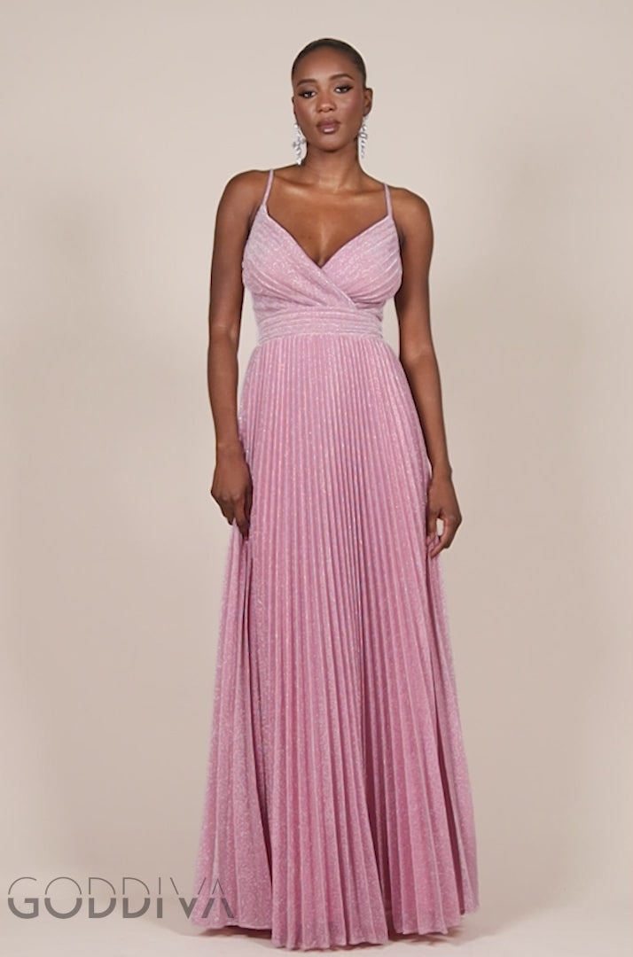 Sleeveless Pleated A Line Lurex Maxi Dress - Pink DR4494