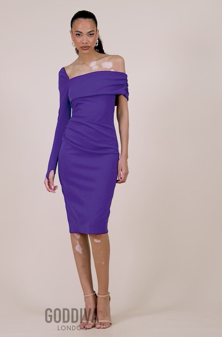 One Shoulder Scuba Midi Dress - Purple DR3638