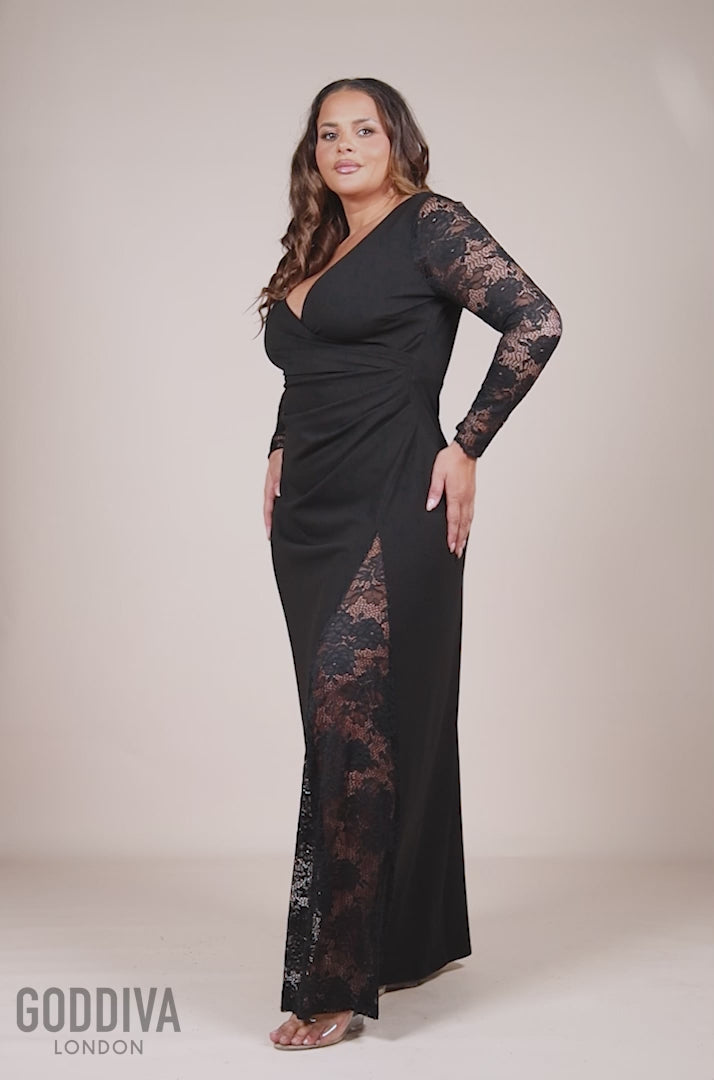 Scuba & Lace Wrap Maxi Dress - Black DR4366PLUS