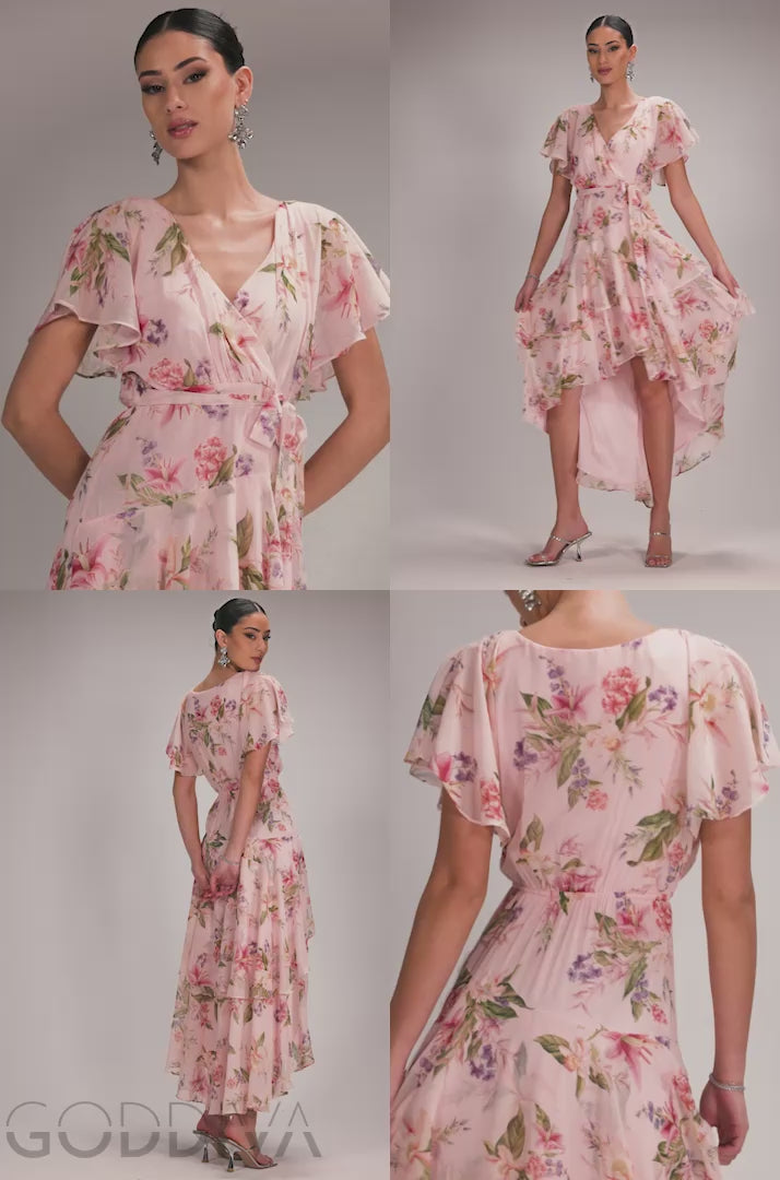 Flutter Sleeve Midaxi Wrap Dress - Blush Pink DR5140