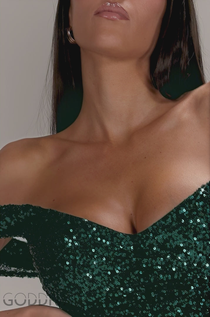 Front Gathered Sequin Wing Maxi Dress - Emerald Green DR5054