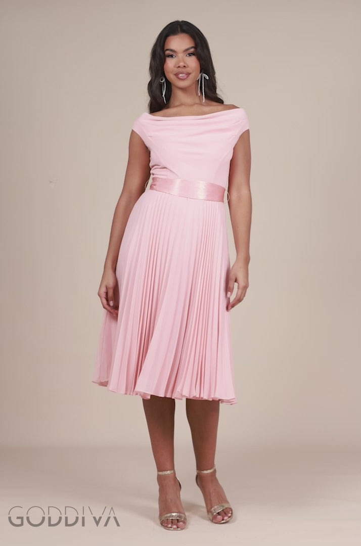 Cowl Neck Pleated A-Line Chiffon Midi Dress - Blush Pink DR4501