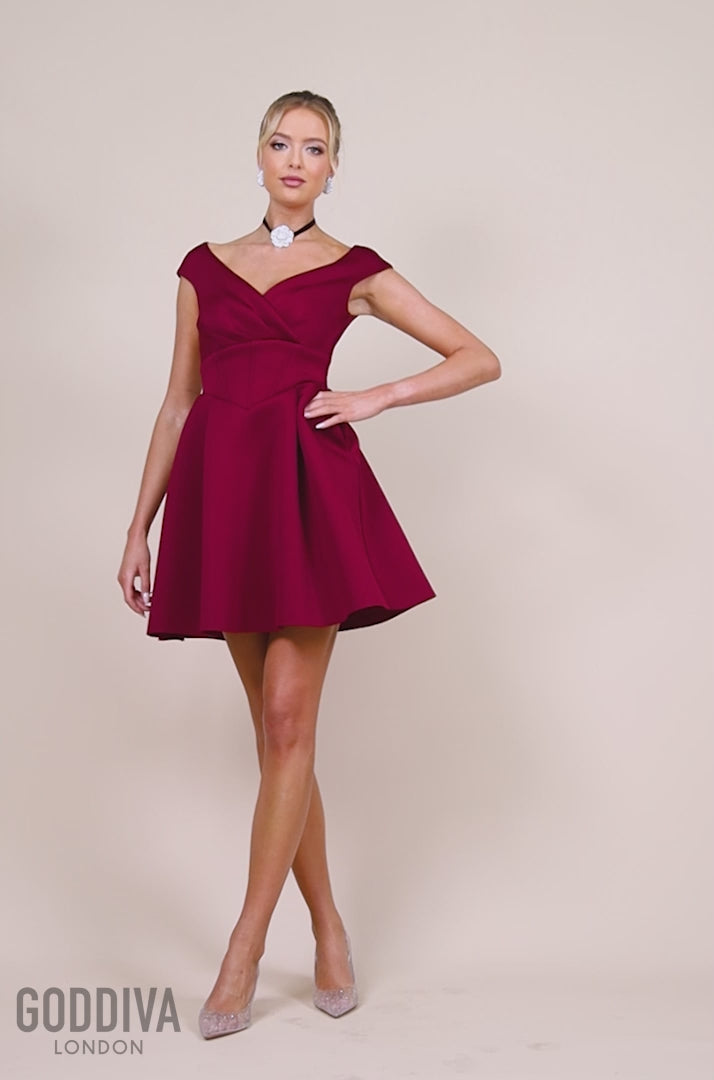 Corset Fit & Flare Mini Dress - Wine DR4537