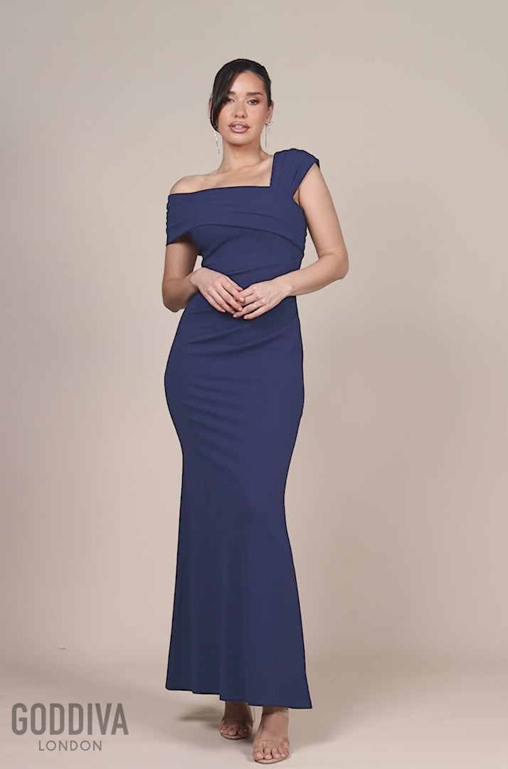 One Shoulder Evening Maxi Dress - Navy DR3231