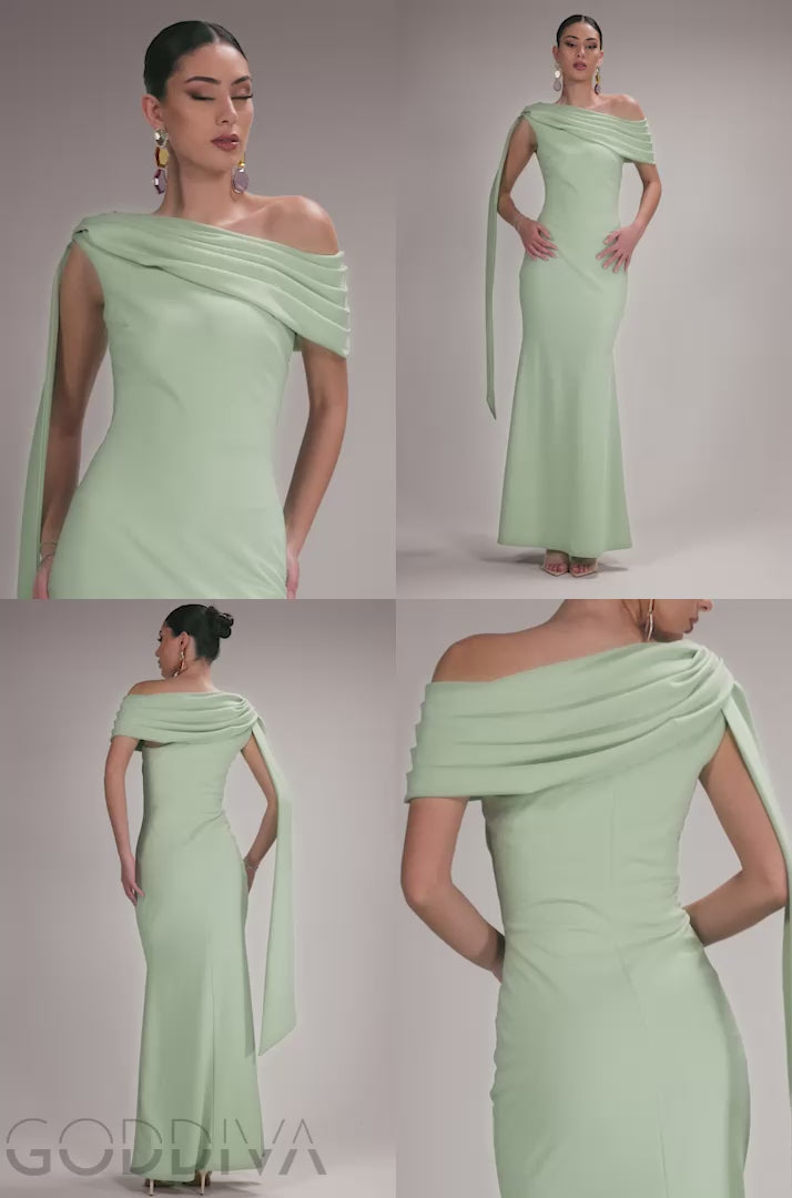 Sash One Shoulder Bardot Maxi Dress - Sage Green DR4830
