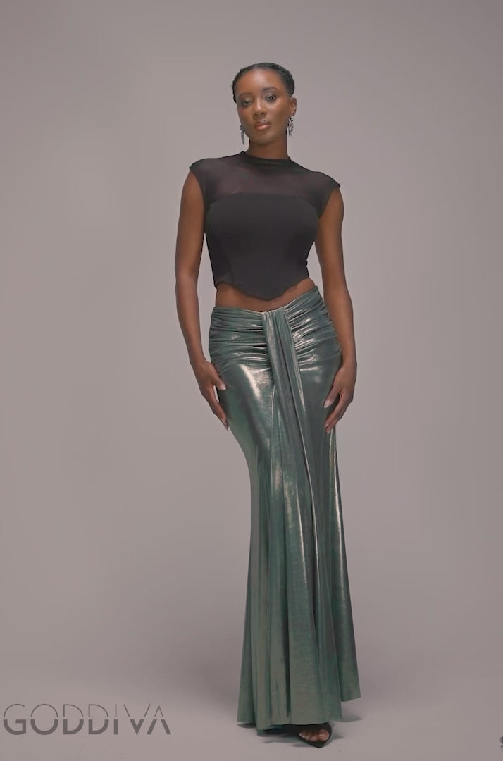 Gathered Front Dipped Waist Foil Maxi Skirt - Gold SK64