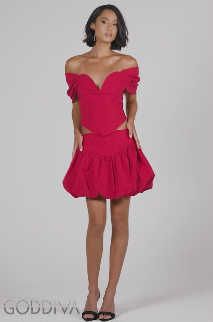 Bengaline Balloon Mini Skirt - Red SK34