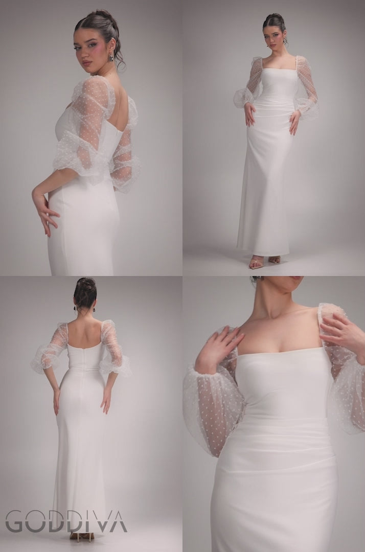 Dobby Organza Bishop Sleeve Multiway Maxi Dress - White DR5011