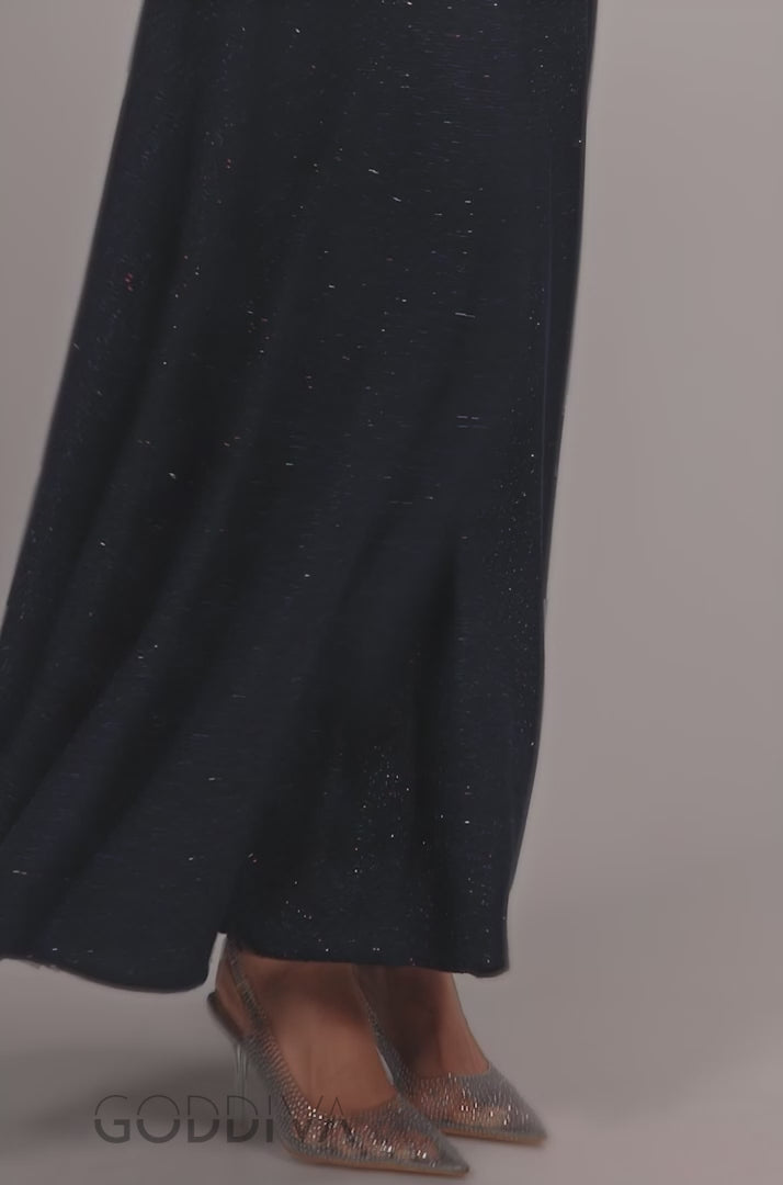 Lurex Kimono Sleeve Gathered Waist Maxi Dress - Navy Blue DR5196