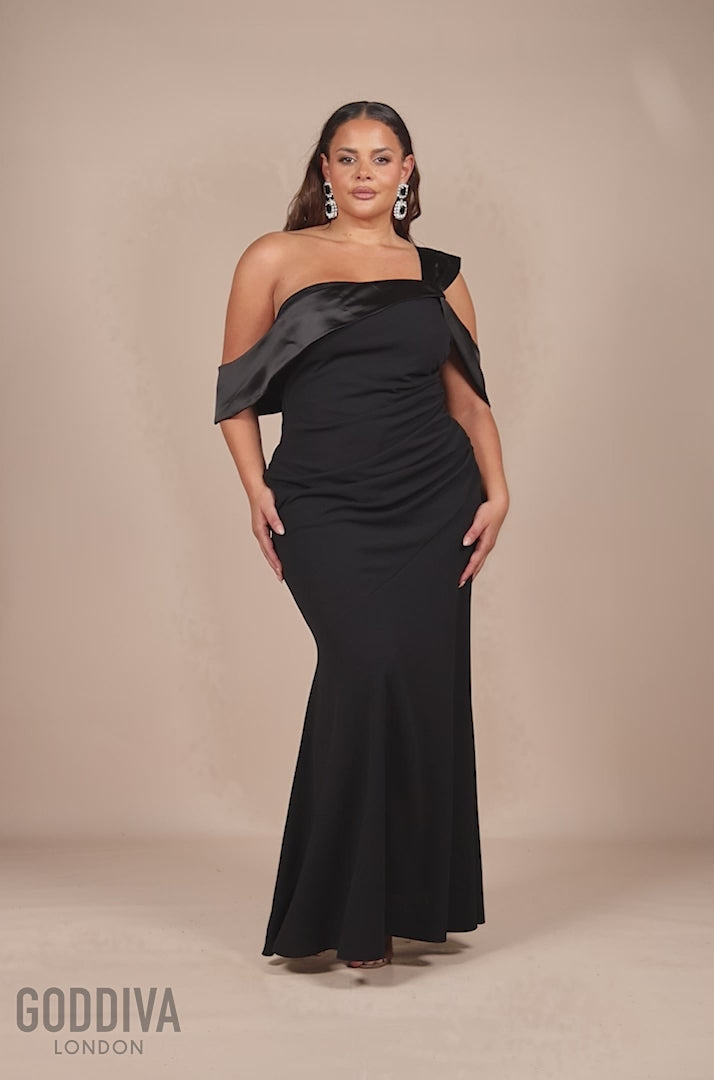 One Shoulder Satin Band Maxi Dress - Black DR3454PLUS