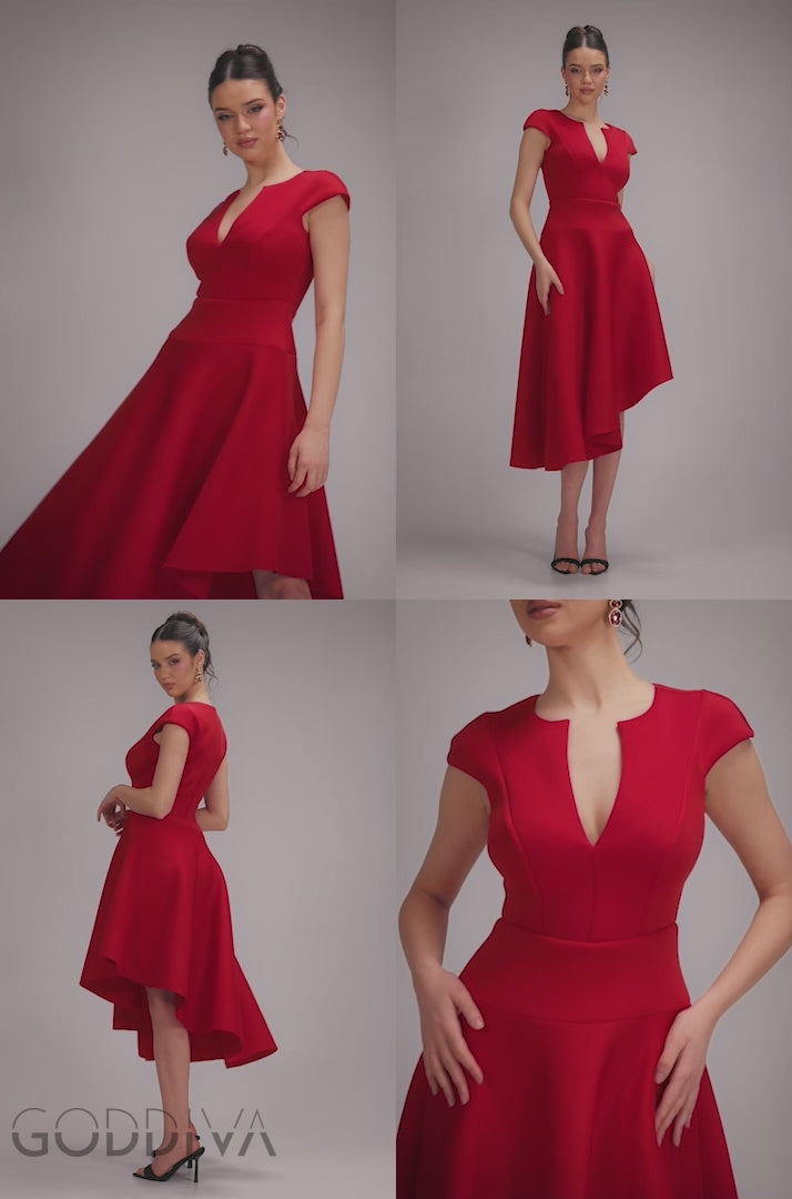 Cap Sleeve Skater High Low Midi Dress - Red DR5100