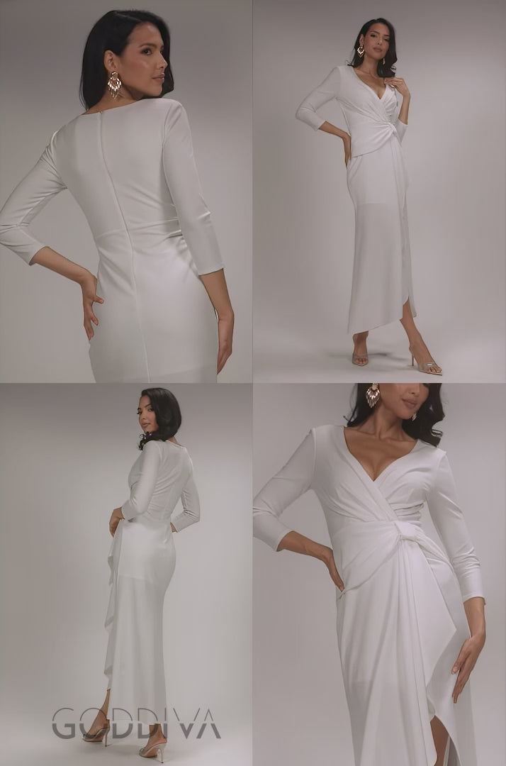 Front Wrap Asymmetric Hem Scuba Maxi Dress - White DR5295