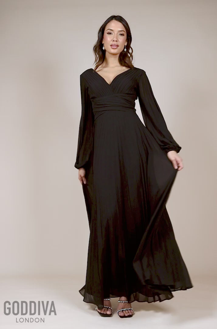 Balloon Sleeve Chiffon Maxi Dress Black