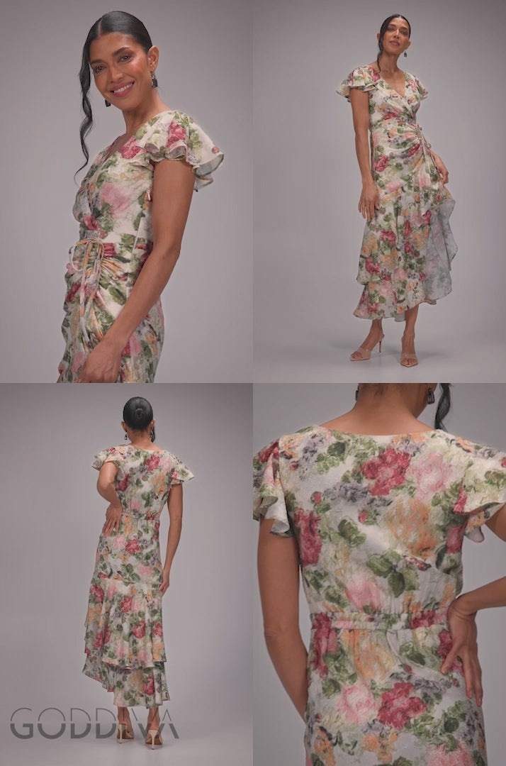 Floral Wrap High And Low Midaxi Dress - Cream DR4369