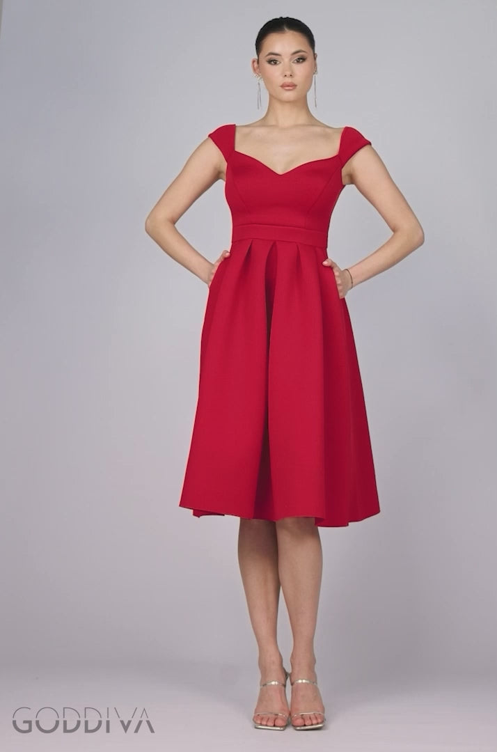 Scuba Foam Skater Midi Dress - Red DR4133