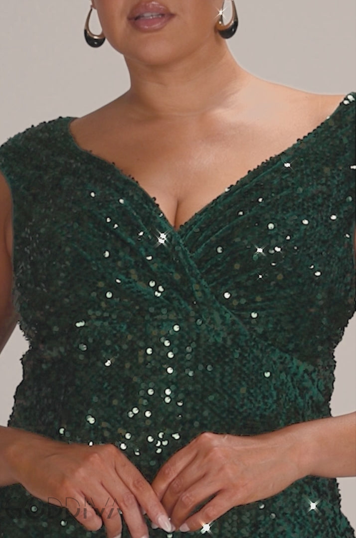 Wrap Velvet Sequin Maxi Dress - Emerald Green DR5256PLUS