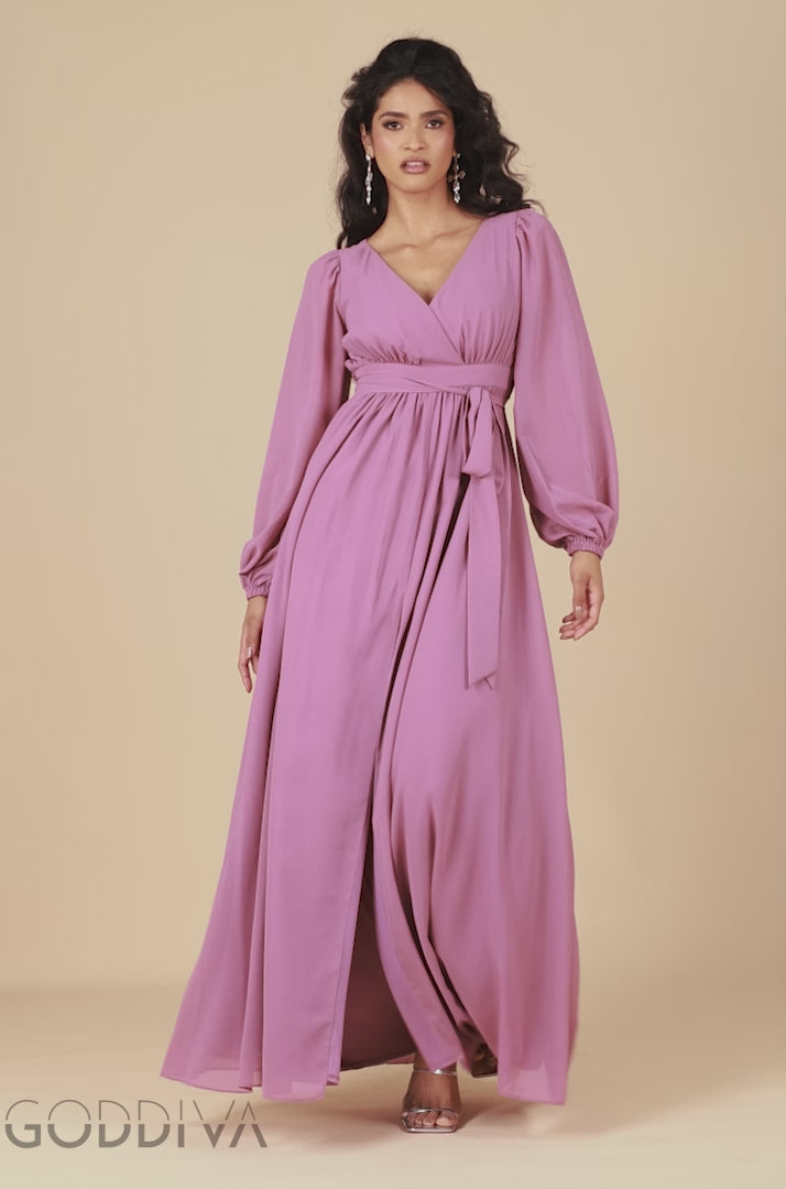Sustainable Front Split Wrap Style Chiffon Maxi Dress - Dusty Lavender DR4314BBS