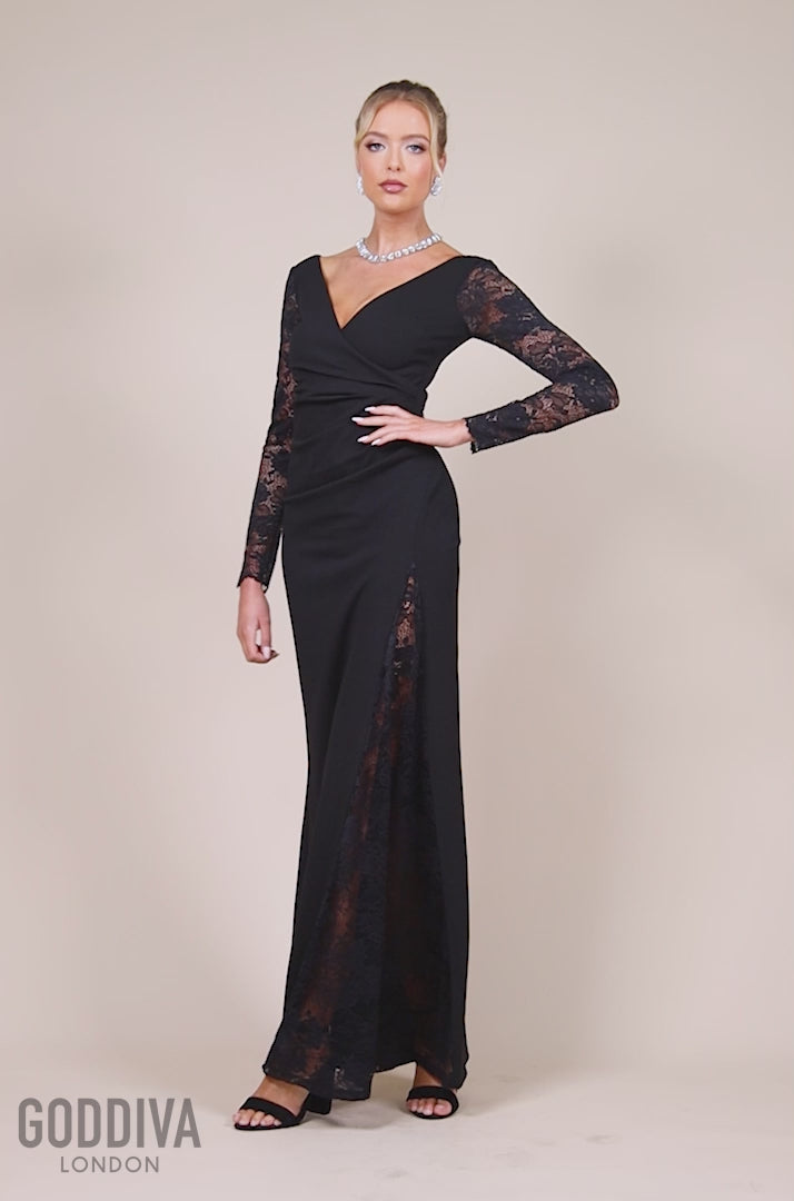 Scuba & Lace Wrap Maxi Dress - Black DR4366