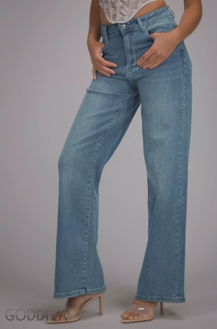 Straight Leg Stretch Denim Jeans - Blue TR390