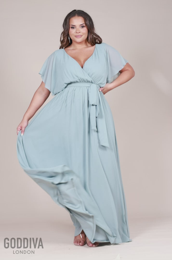 Flutter Sleeve Wrap Maxi Dress - Sage Green DR2486P