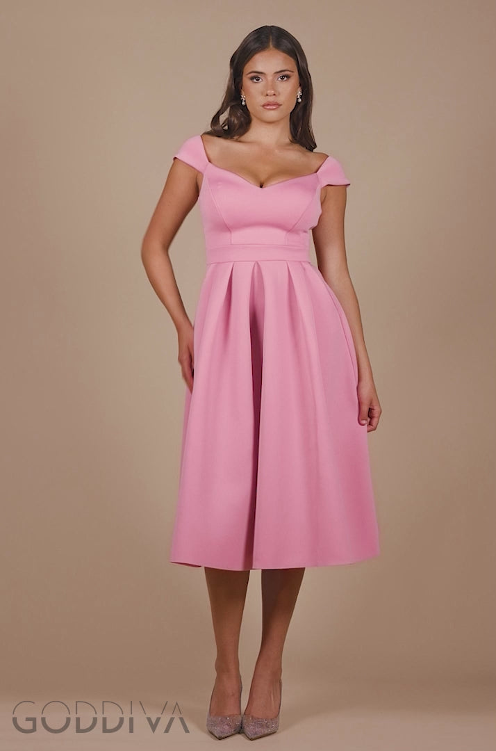 Scuba Foam Skater Midi Dress - Blush Pink DR4133
