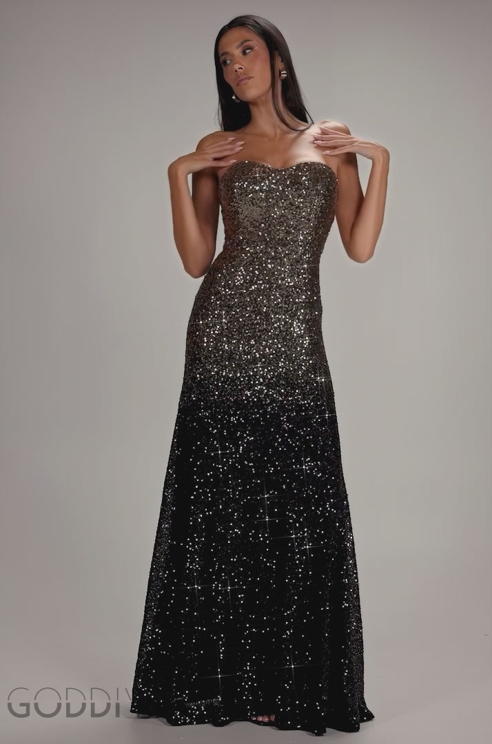 Ombre Sequin Bandeau Maxi Dress - Gold DR5116