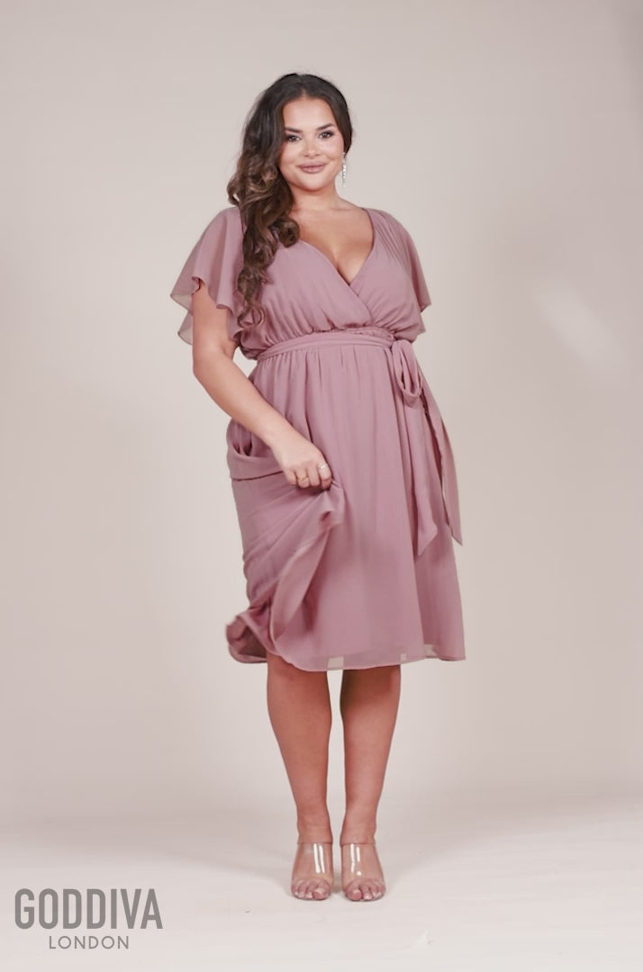 Flutter Sleeve Wrap Midi Dress - Lavender DR2555P