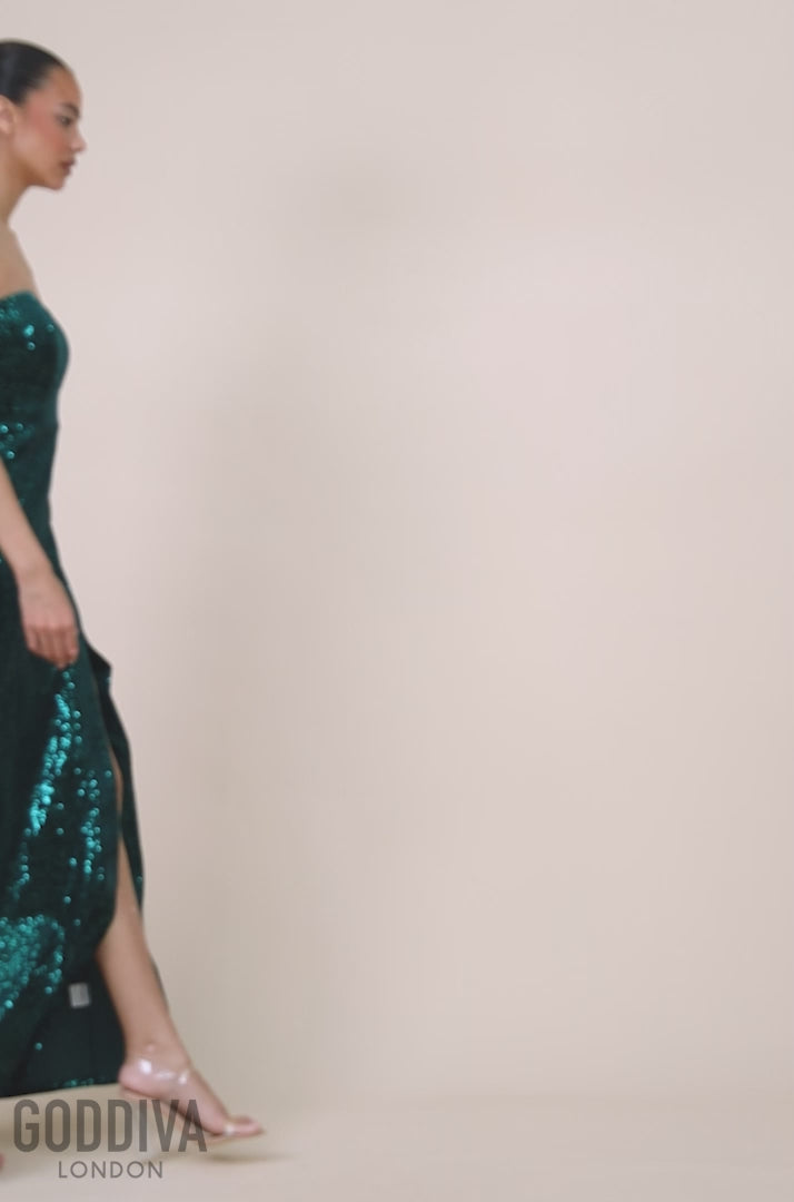 Sequin Velvet Bandeau Maxi Dress - Emerald Green DR3610