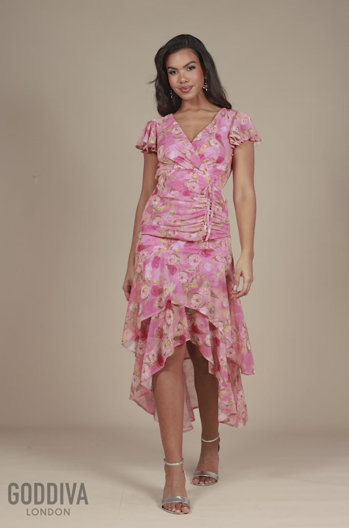 Floral Wrap High And Low Midaxi Dress - Pink DR4369