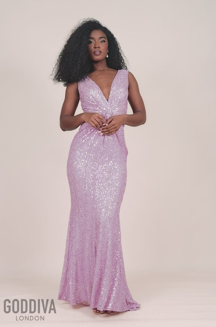 Twisted Front Sequin Maxi - Blush DR2723