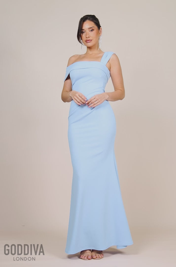 Off The Shoulder Pleated Waist Maxi Dress - Blue DR2594