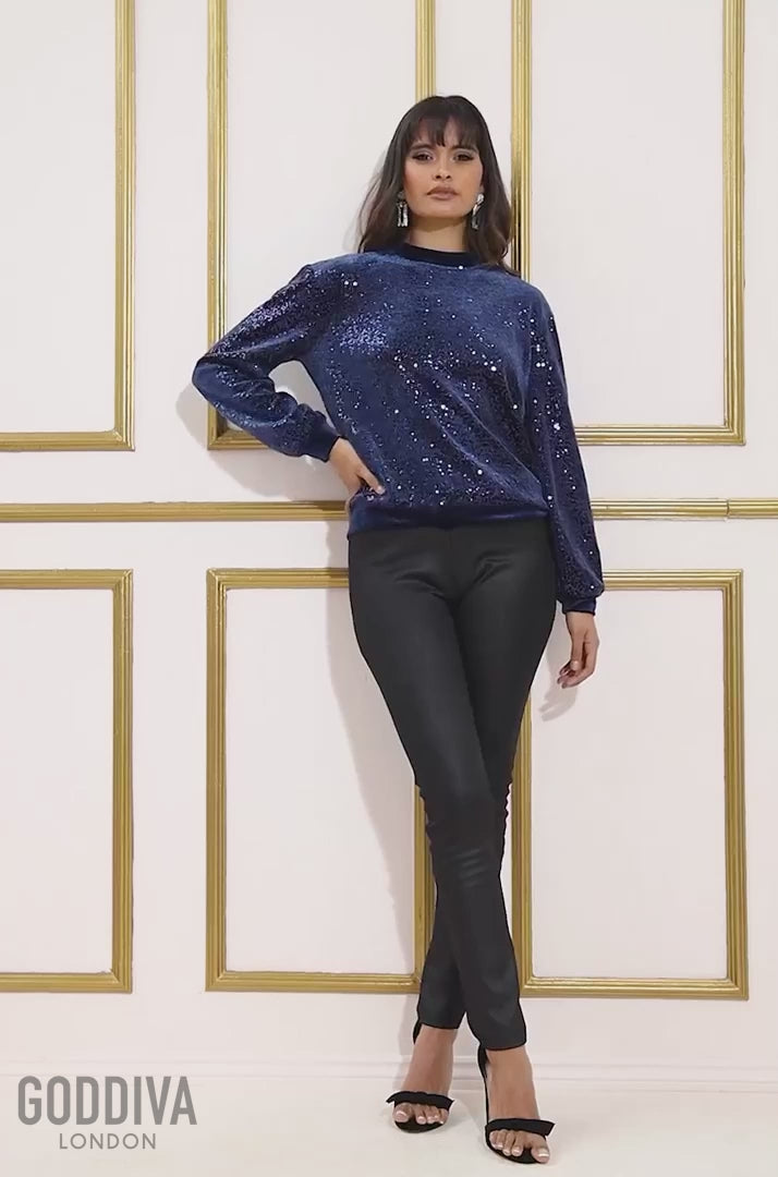 Sequin Velvet Jumper - Navy T199