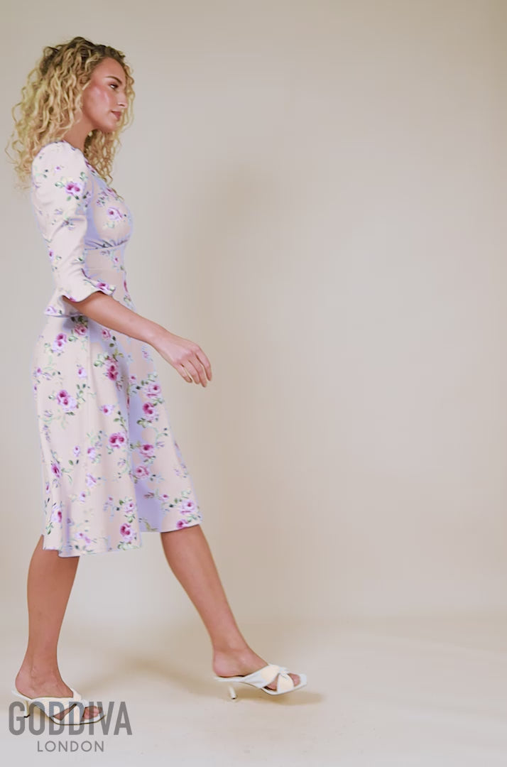Floral Printed Flared Sleeve Midi - Lilac DR4345