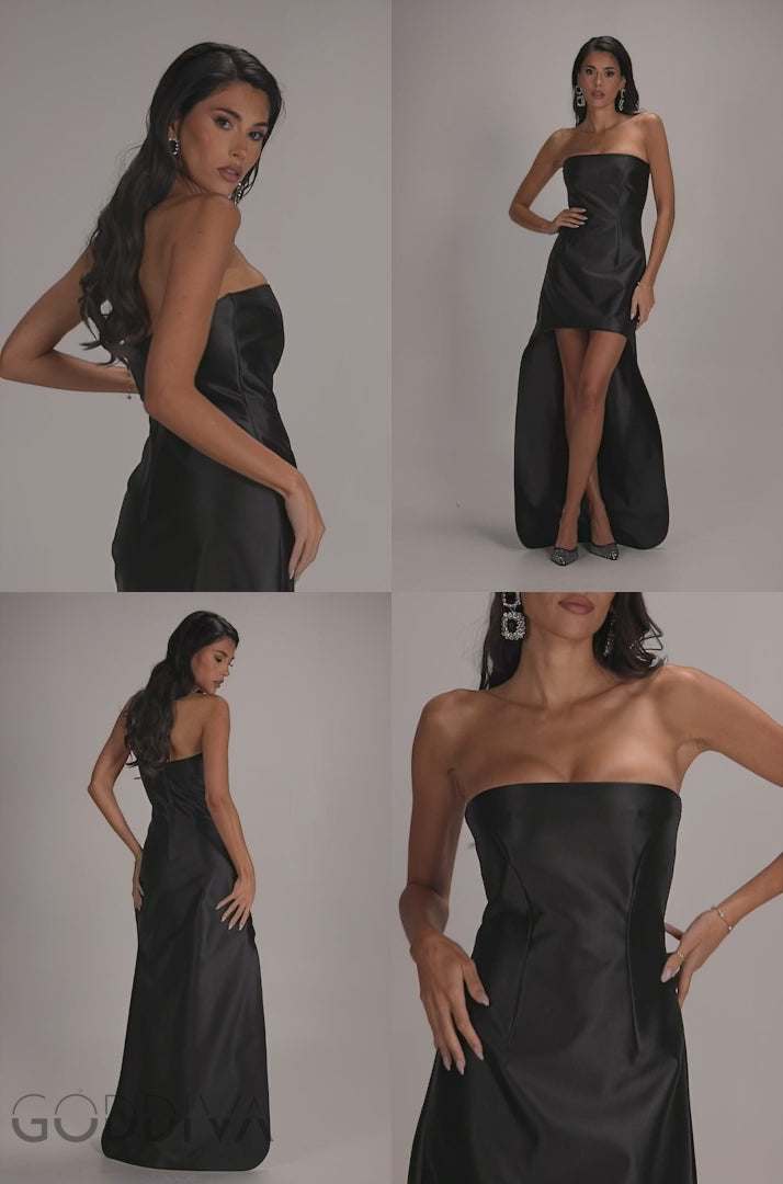 Strapless Sheath With Back Panel Train Mini Dress - Black DR5383
