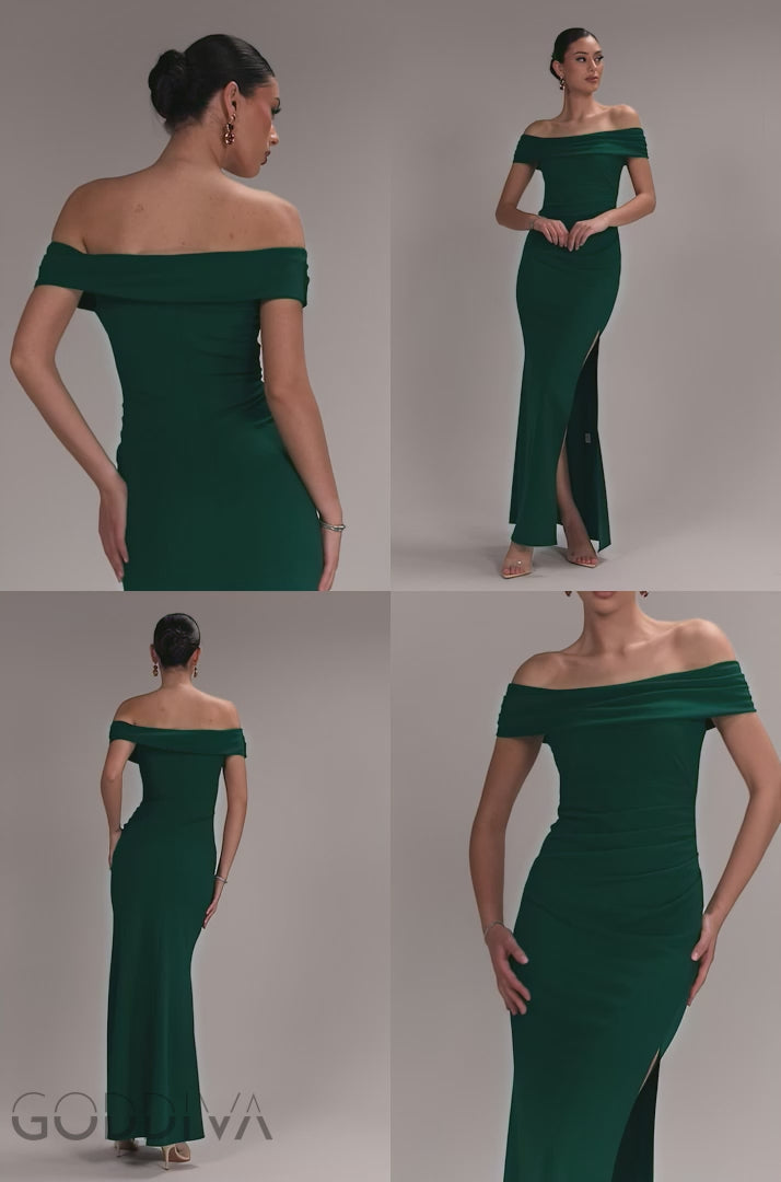 Off The Shoulder Maxi Dress With Split - Emerald Green DR1878