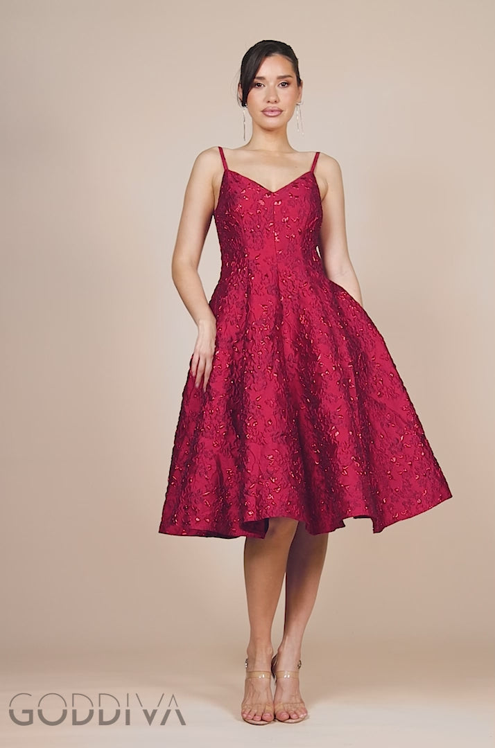 Jacquard Sleeveless A-line Midi Dress - Red DR4163