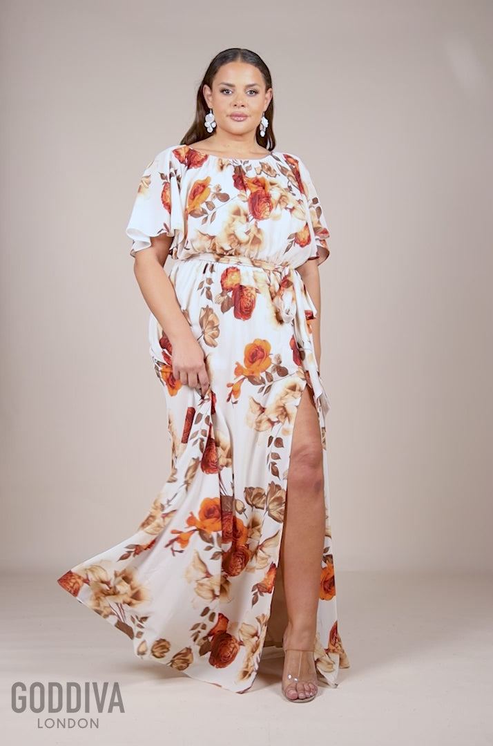 Wrap Back Flutter Sleeve Maxi - Beige DR3236P