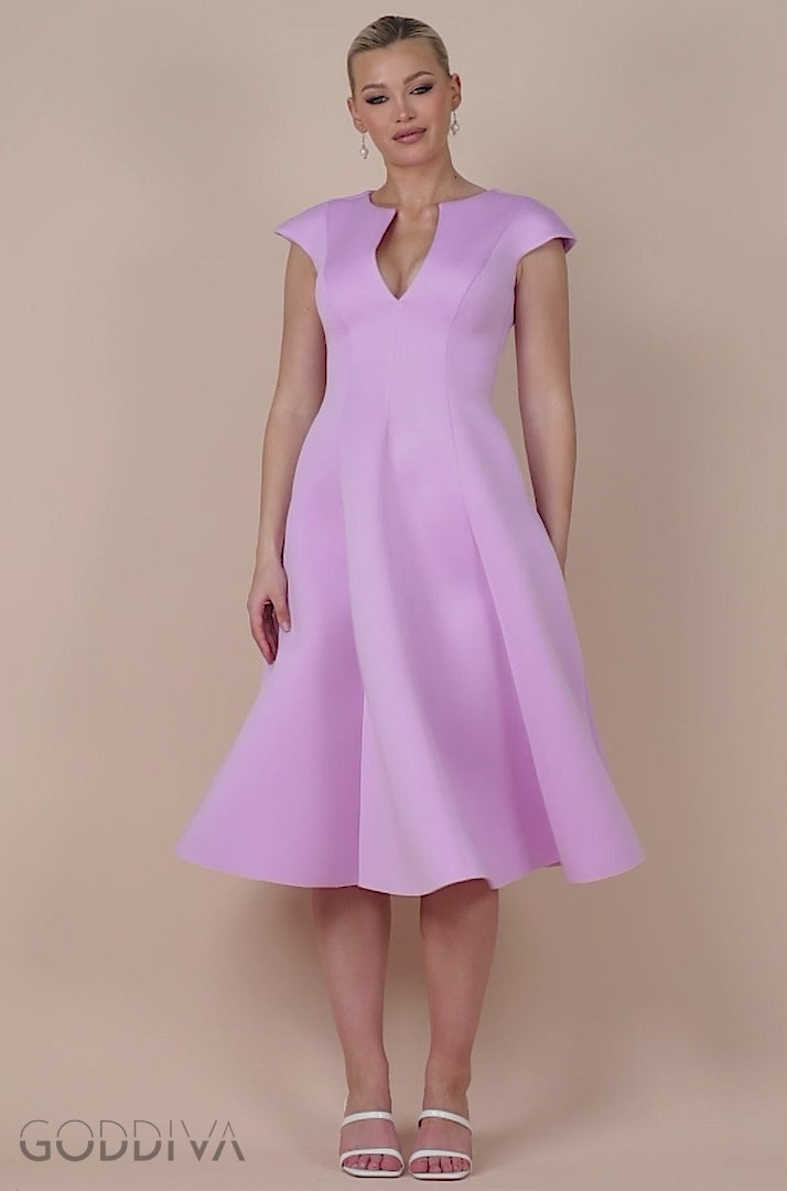 Cap Sleeve Plunging V-Neckline A-line Midi Dress - Lilac DR4540
