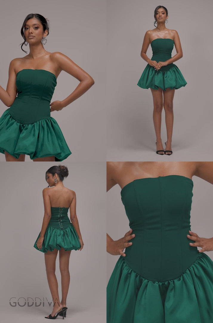 Corset Boobtube Babydoll Mini Dress - Emerald Green DR4771