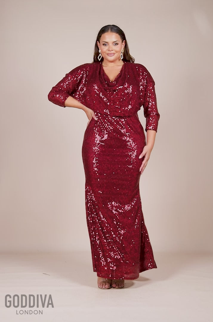 Sequin Cowl Maxi Dress - Wine DR4051P