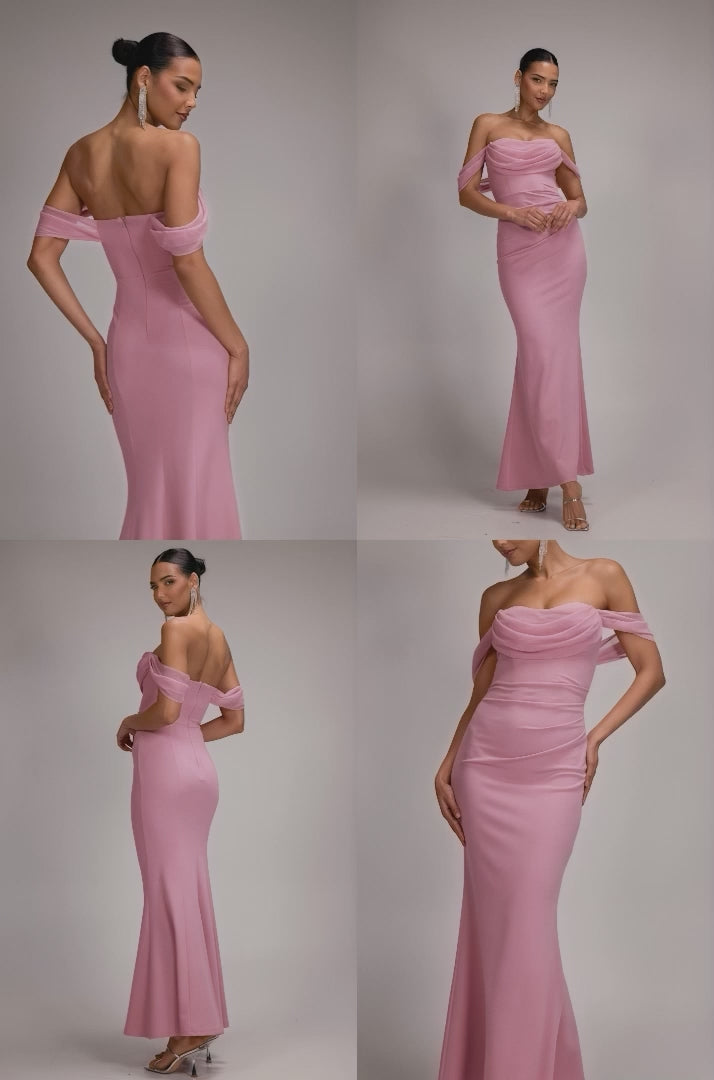 Bardot Scuba & Chiffon Cowl Maxi Dress - Blush Pink DR4438QZ