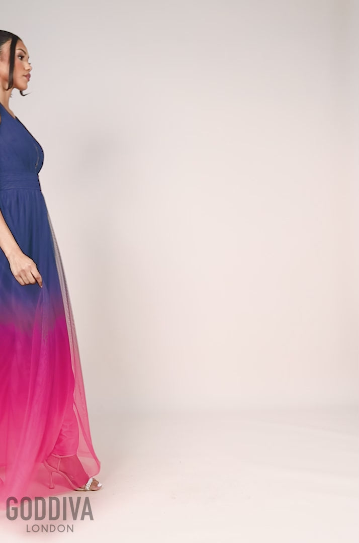 Sleeveless Ombre Pleated A-Line Maxi Dress - Pink Ombre DR4083