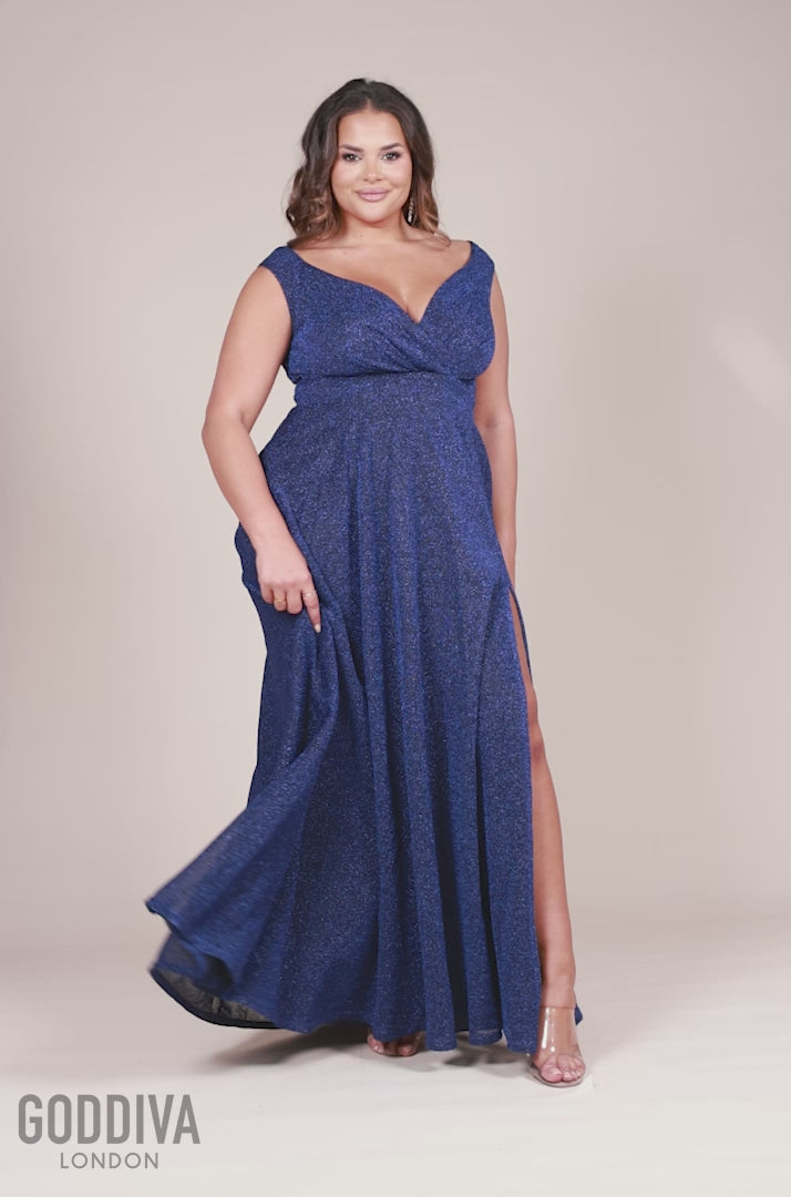 Crossover Lurex Glitter Maxi Dress - Navy DR1886P