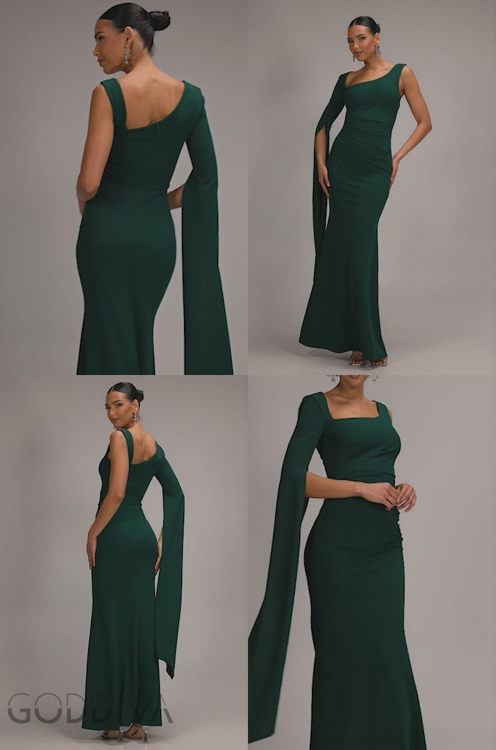 One Shoulder Cape Sleeve Maxi Dress - Emerald Green DR5041